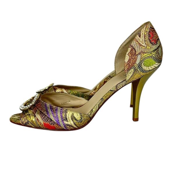 Pelle Moda Metallic Peep Toe Rhinestone Heels Leather Size 8 - Picture 2 of 9